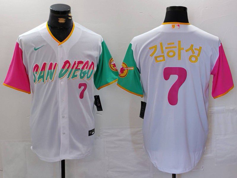 Men San Diego Padres 7 H.S.Kim White City Edition 2024 Nike MLB Jersey style 706